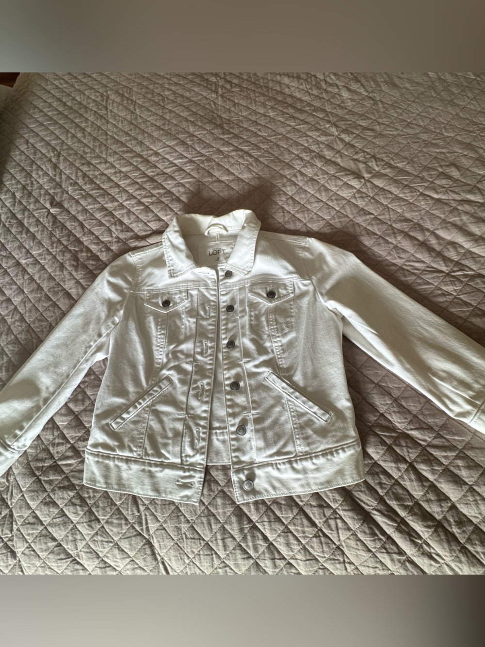 LOFT White Denim Jacket with Button Front